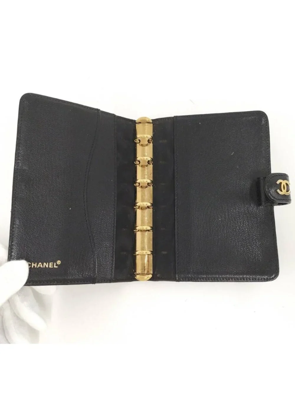 Chanel Notebook Cover CC Logo Gold Leather Black Agenda